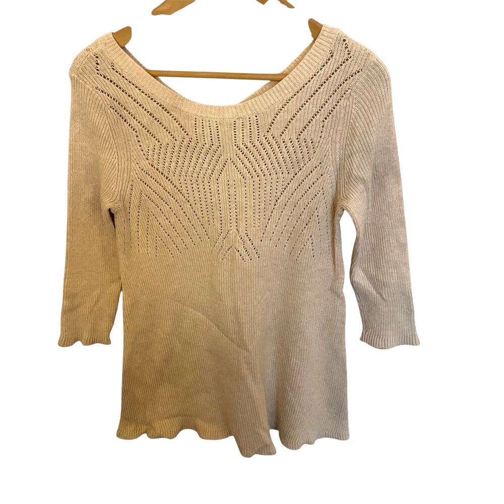 Anthropologie Knitted & Knotted S Cozy Knit Sweater Neutral Boho Cottagecore